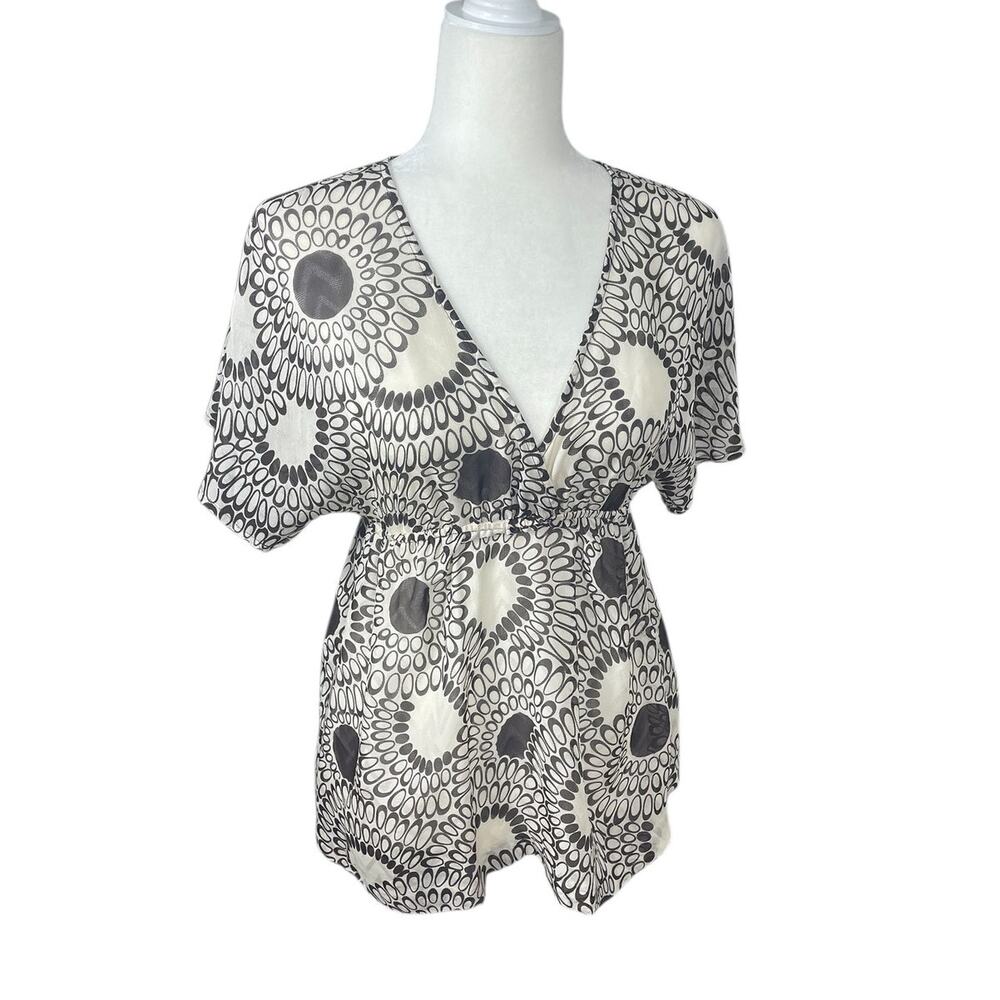 Trina Turk Silk Babydoll Sheer Mesh Top Cream Brown Neutral Small Y2K Coquette - Picture 4 of 13